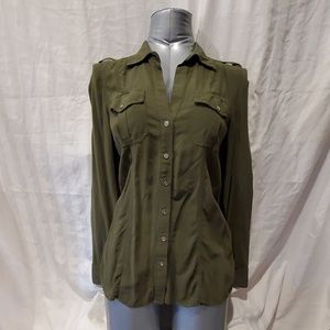 Express army green button up blouse